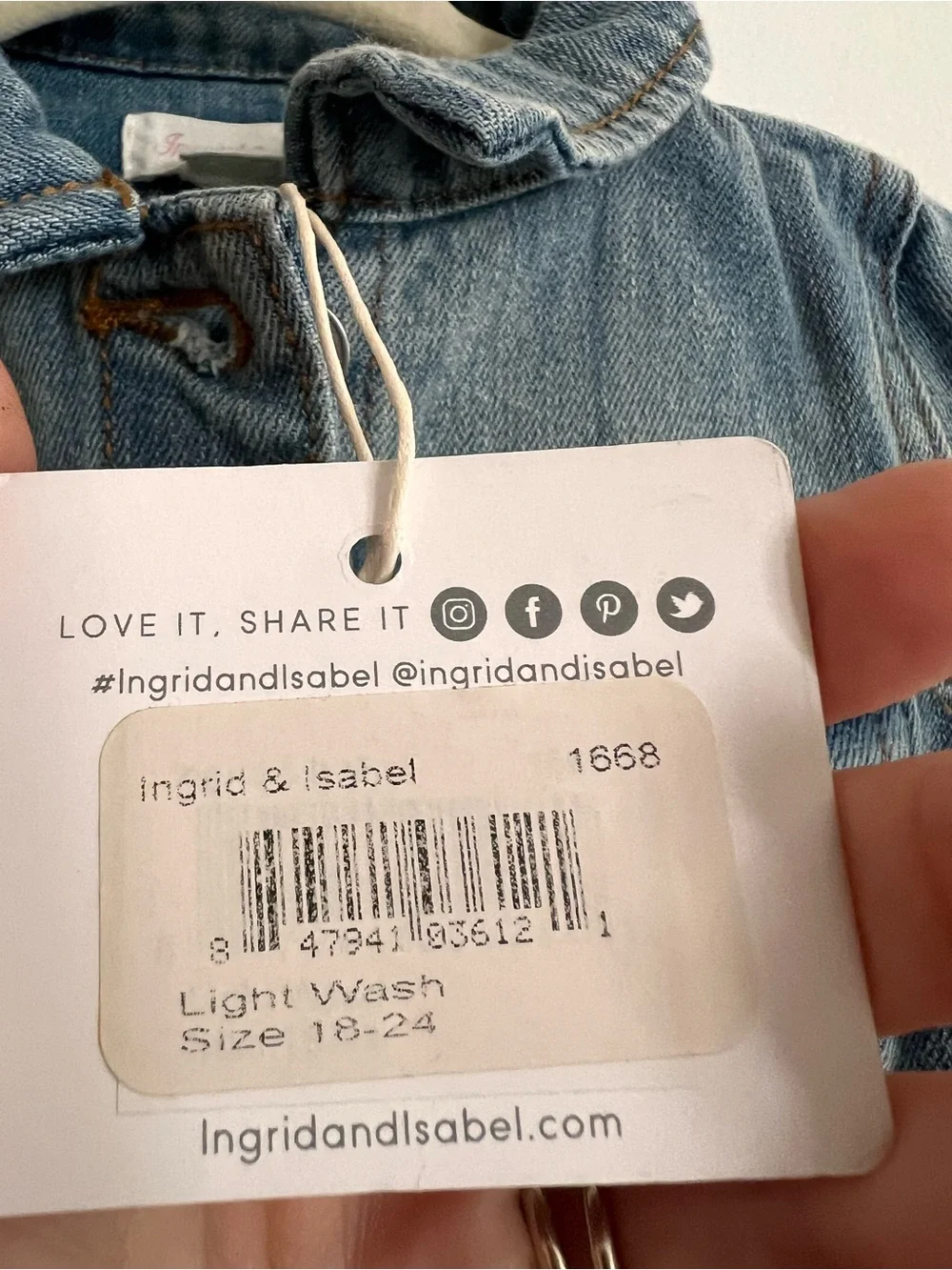 Ingrid & Isabel Light Blue Denim Jacket with Red 'BABE' Patch